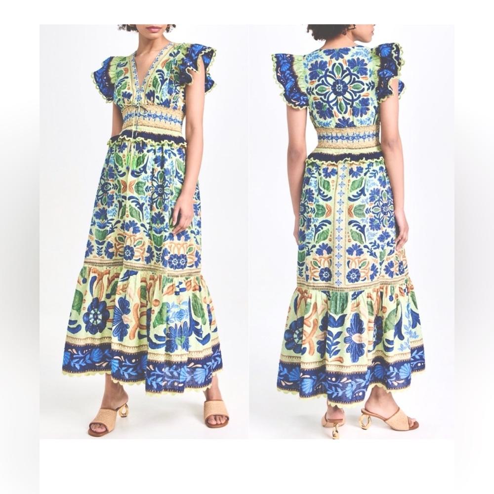 FARM Rio blue green tapestry maxi dress